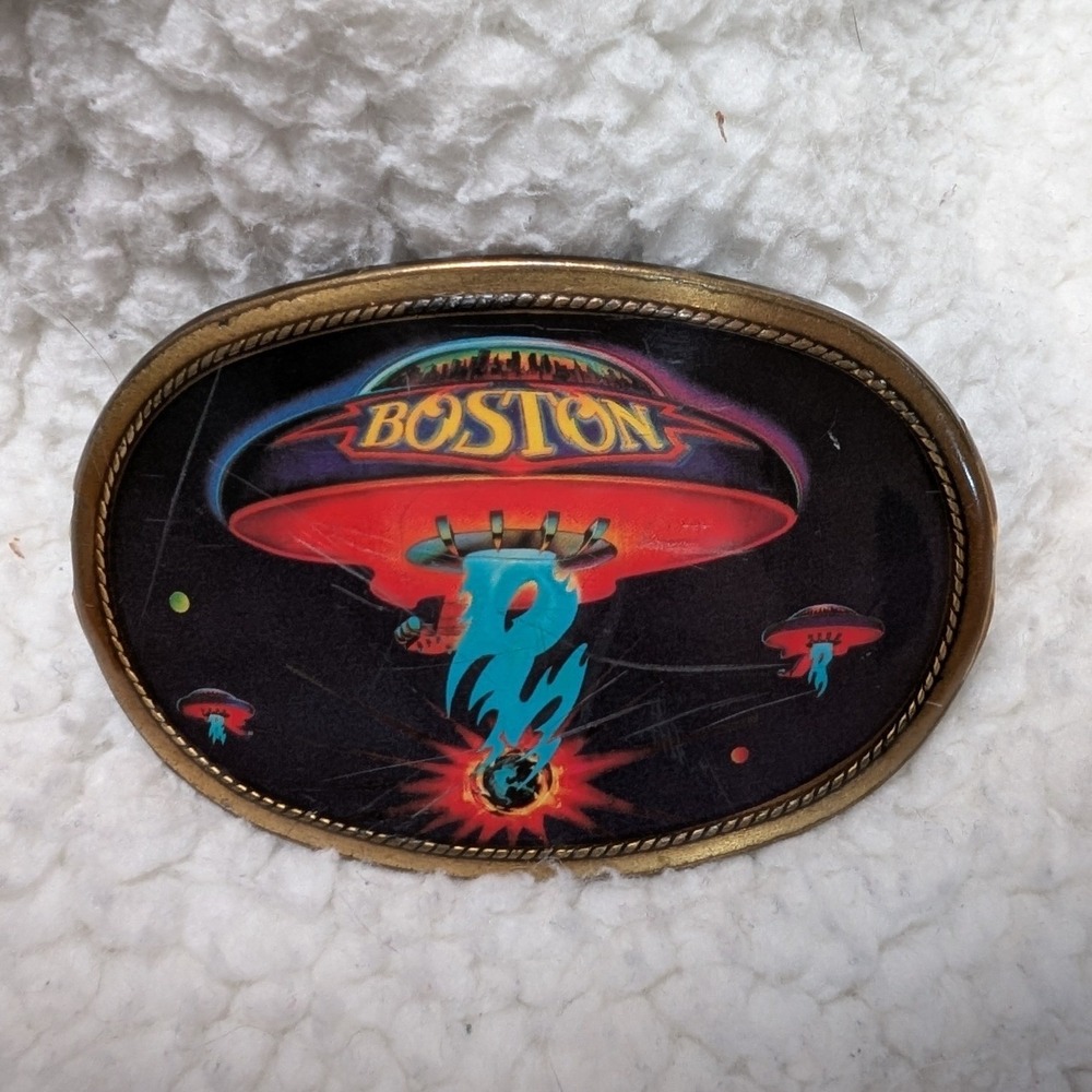 Vintage 1977 Boston Band Belt Buckle Pacifica Mfg Spaceship Rock Memorabilia